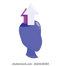 Blue human head with a growing up arrow symbolizing personal growth, success and positive mindset