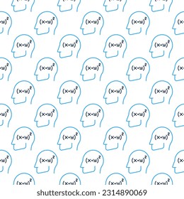 Blue Human Head with Math Mind vector concept creative line seamless pattern