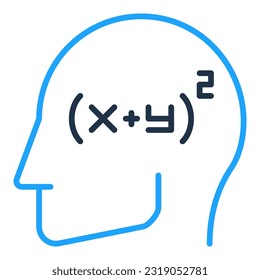 Blue Human Head with Math Mind vector concept creative line icon or sign