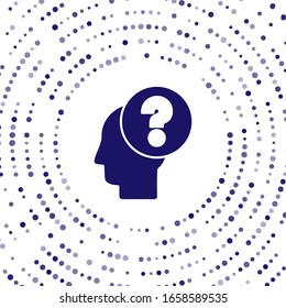 Blue Human head with question mark icon isolated on white background. Abstract circle random dots. Vector Illustration