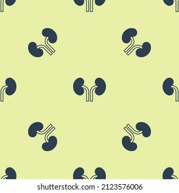 Icono de riñones humanos azules aislado patrón sin fisuras sobre fondo amarillo.  Vector