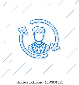 Blue Human resources line icon isolated on white background. Concept of human resources management, professional staff research, head hunter job. Vector Illustration