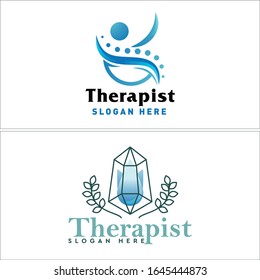 Blue human spine crystal leaf droplet water clean symbol line vector logo design suitable for spa aesthetics therapist massage clinic nature herbal