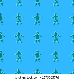 Blue humans silhouettes pattern. Seamless vector graphics.