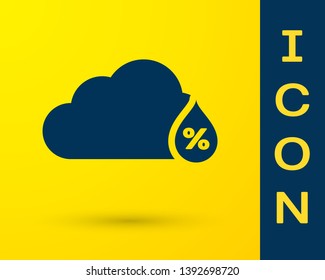 Blue Humidity icon isolated on yellow background. Weather and meteorology, cloud, thermometer symbol. Vector Illustration