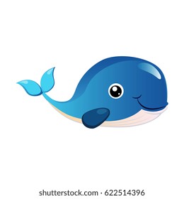 Blue humpback whale, sea creature. Colorful cartoon character