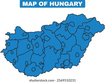 Blue Hungary country map border outline vector
