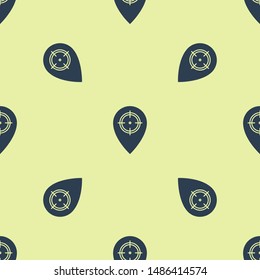 Blue Hunt place icon isolated seamless pattern on yellow background. Navigation, pointer, location, map, gps, direction, place, compass, contact, search. Vector Illustration Blue Hunt place icon isolated seamless pattern on yellow background. Navigation, pointer, location, map, gps, direction, place, compass, contact, search. Vector Illustration