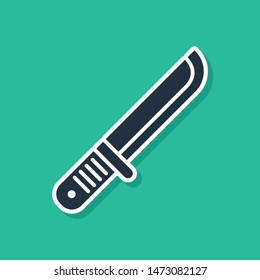 Blue Hunter knife icon isolated on green background. Army knife.  Vector Illustration