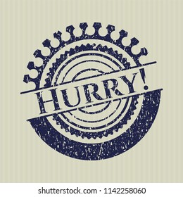 Blue Hurry distressed rubber stamp