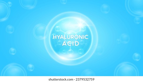 Blue hyaluronic acid solution. Collagen and Moisturizer Vitamins serum skin care. For cosmetic banner or beauty nutrition. Essential supplement to the health skin. Vector EPS10.