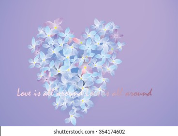 blue hydrangea flowers heart shape vector illustration for card or background