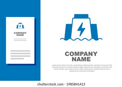 Blue Hydroelectric dam icon isolated on white background. Water energy plant. Hydropower. Hydroelectricity. Logo design template element. Vector