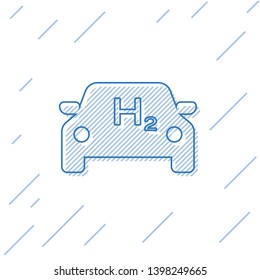 Blue Hydrogen car line icon isolated on white background. H2 station sign. Hydrogen fuel cell car eco environment friendly zero emission. Vector Illustration