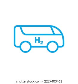 Blue hydrogen fuel bus line icon. Fuel cell vehicle. Sustainable alternative energy concept. H2 powered transportation. Futuristic hydrogen dioxide bus. vector