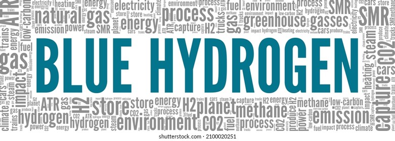Blue Hydrogen H2 vector illustration word cloud isolated on white background.