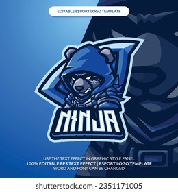 Blue Ice Bear Ninja Hoodie Esport Mascot Emblem Badge Logo Game Design. Identity for gamer streamer