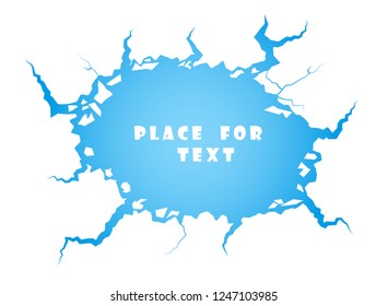 Blue ice cracks, water. The Destruction, The Abyss. Space for text Vector element isolated on white background.