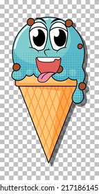 Blue ice cream cone cartoon character isolated illustration