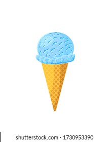 Blue ice cream cone. Design template for AD, promo, menu, flyer. Vector illustration cartoon icon isolated on white background.