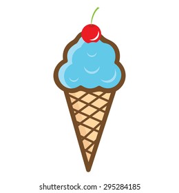 Blue Ice Cream Cone  Vector Icon Illustration on White Background