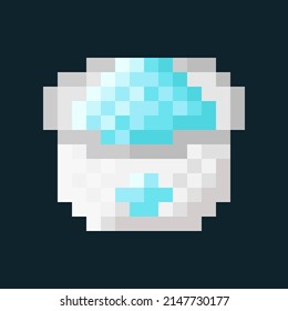 Blue ice cream cup pixel art. Vector illustration.