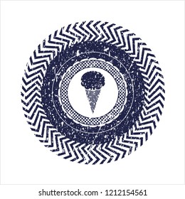 Blue ice cream icon inside distressed rubber grunge seal