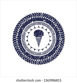 Blue ice cream icon inside rubber stamp with grunge texture