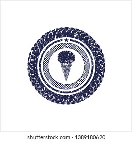 Blue ice cream icon inside distress rubber seal