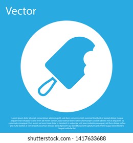 Blue Ice cream icon isolated on blue background. Sweet symbol. White circle button. Vector Illustration