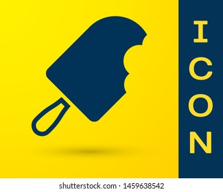Blue Ice cream icon isolated on yellow background. Sweet symbol. Vector Illustration