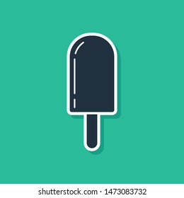Blue Ice cream icon isolated on green background. Sweet symbol.  Vector Illustration