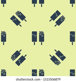 Blue Ice cream icon isolated seamless pattern on yellow background. Sweet symbol.  Vector Illustration