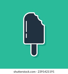 Blue Ice cream icon isolated on green background. Sweet symbol.  Vector