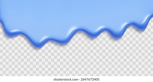Blue ice cream melt with flowing edges - shiny liquid drip on transparent layer. Smooth frozen dessert texture for summer graphics, candy illustrations or sweet food packaging designs.