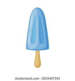 Blue Ice Cream on Wooden Stick as Frozen Dessert and Sweet Snack Vector Illustration