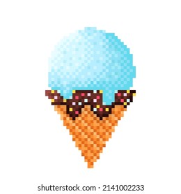 Blue ice cream pixel art. Vector illustration.