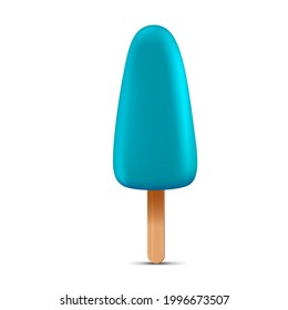 Blue ice cream with popsicle stick. Realistic vector illustration isolated on white background.
