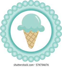 Blue Ice Cream Round Label

