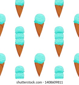 Blue Ice cream seamless pattern. Summer card design. Vector cartoon illustration.