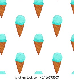 Blue Ice cream seamless pattern. Summer card design. Vector cartoon illustration.