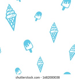 Blue ice cream seamless pattern