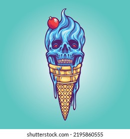 Blue ice cream skull illustrations you can use it for any purpose such as merchandise, tshirt, print, tattoo, logo etc