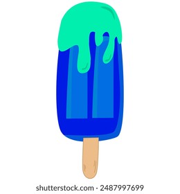 Blue ice cream with stick  flat style. Vector illustration