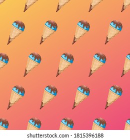 Blue Ice Cream Vector Pattern