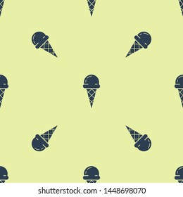 Blue Ice cream in waffle cone icon isolated seamless pattern on white background. Sweet symbol.  Vector Illustration