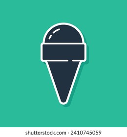 Blue Ice cream in waffle cone icon isolated on green background. Sweet symbol.  Vector