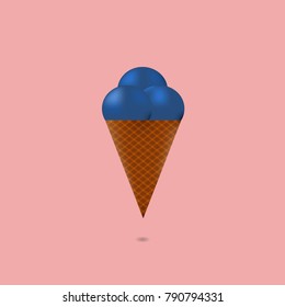 Blue ice cream with waffle cone