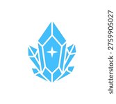 blue ice crystal cluster icon with sparkle star representing frost magic power element used in fantasy rpg gaming spell ability winter enchantment nature resource and mystic design