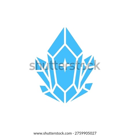 blue ice crystal cluster icon with sparkle star representing frost magic power element used in fantasy rpg gaming spell ability winter enchantment nature resource and mystic design